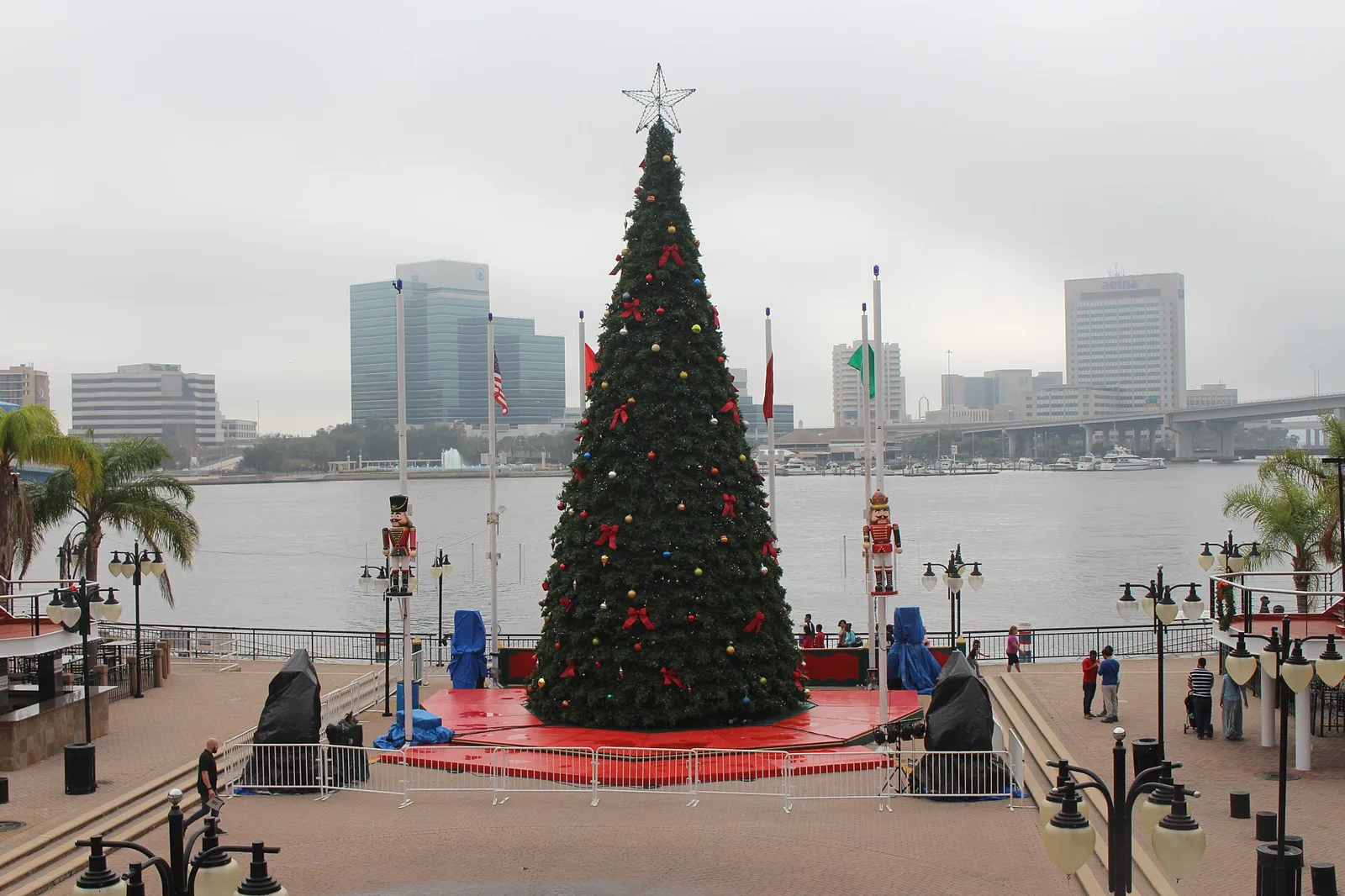 A Christmas tree on the riverfront at the former Jacksonville Landing, now the site of Riverfront Plaza.