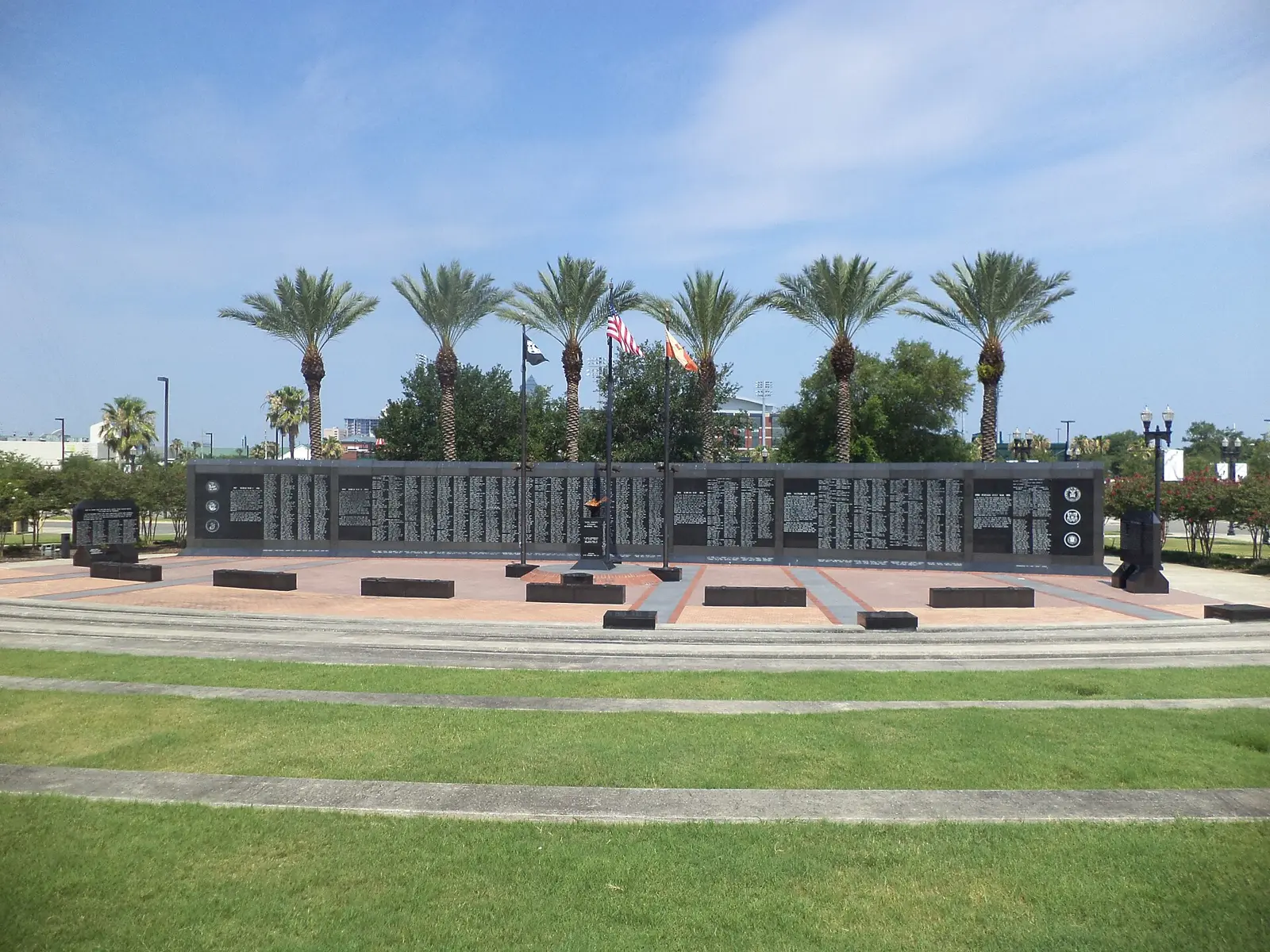 The Jacksonville Veterans Memorial Wall on East Adams Street, next to EverBank Stadium.