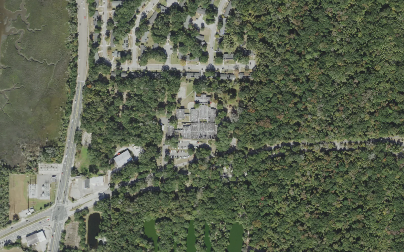 Anchor Academy's campus (center) on Wonderwood Drive in Jacksonville's Mayport area, seen from the air