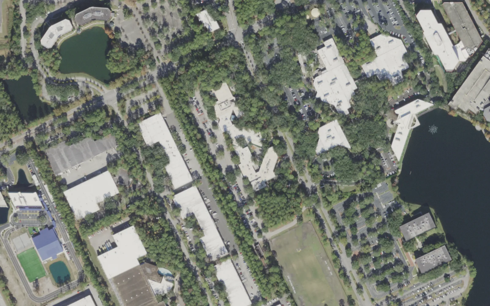 The Duval Charter at Baymeadows campus (center), shared by the K-8 school and Duval Charter High School, on Baymeadows Way in Jacksonville, seen from the air