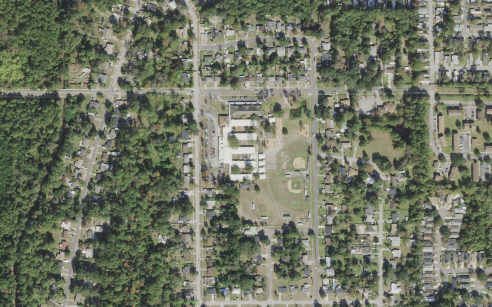 Hogan-Spring Glen Elementary's campus (center) at 3831 Forest Blvd. in Jacksonville, seen from the air