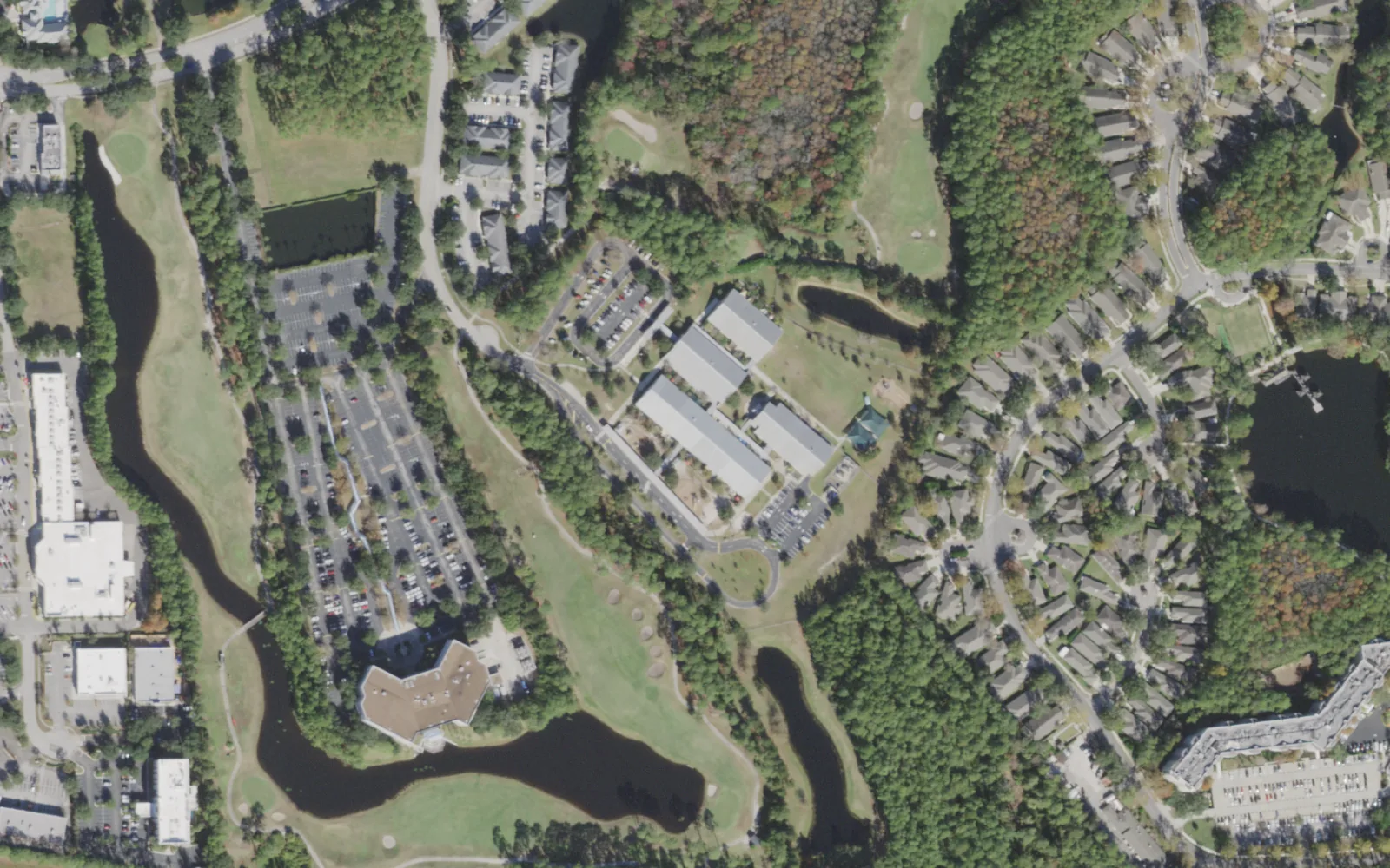 J. Allen Axson Elementary's campus (center) and the blocks around it on Sutton Park Court in Jacksonville, seen from the air