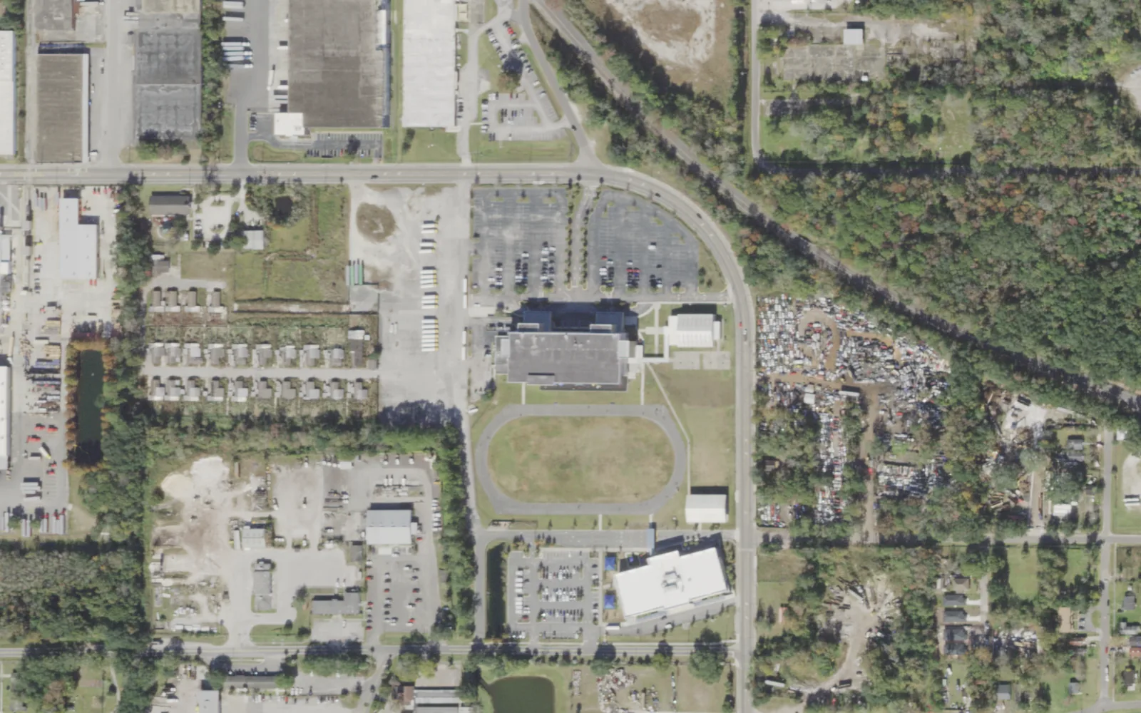 KIPP Jacksonville K-12's campus (center) and the area around it on McDuff Avenue North in Jacksonville, seen from the air