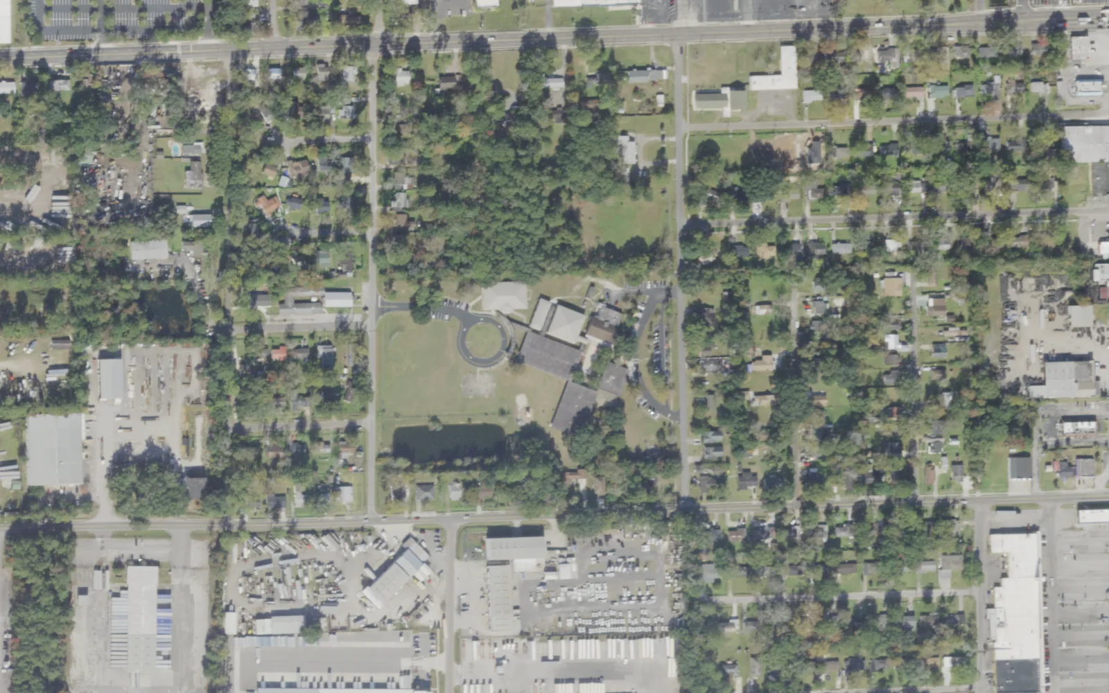 The Reynolds Lane Elementary campus (center) on Reynolds Lane in Jacksonville, where Pickett Elementary is housed while its new building goes up, seen from the air
