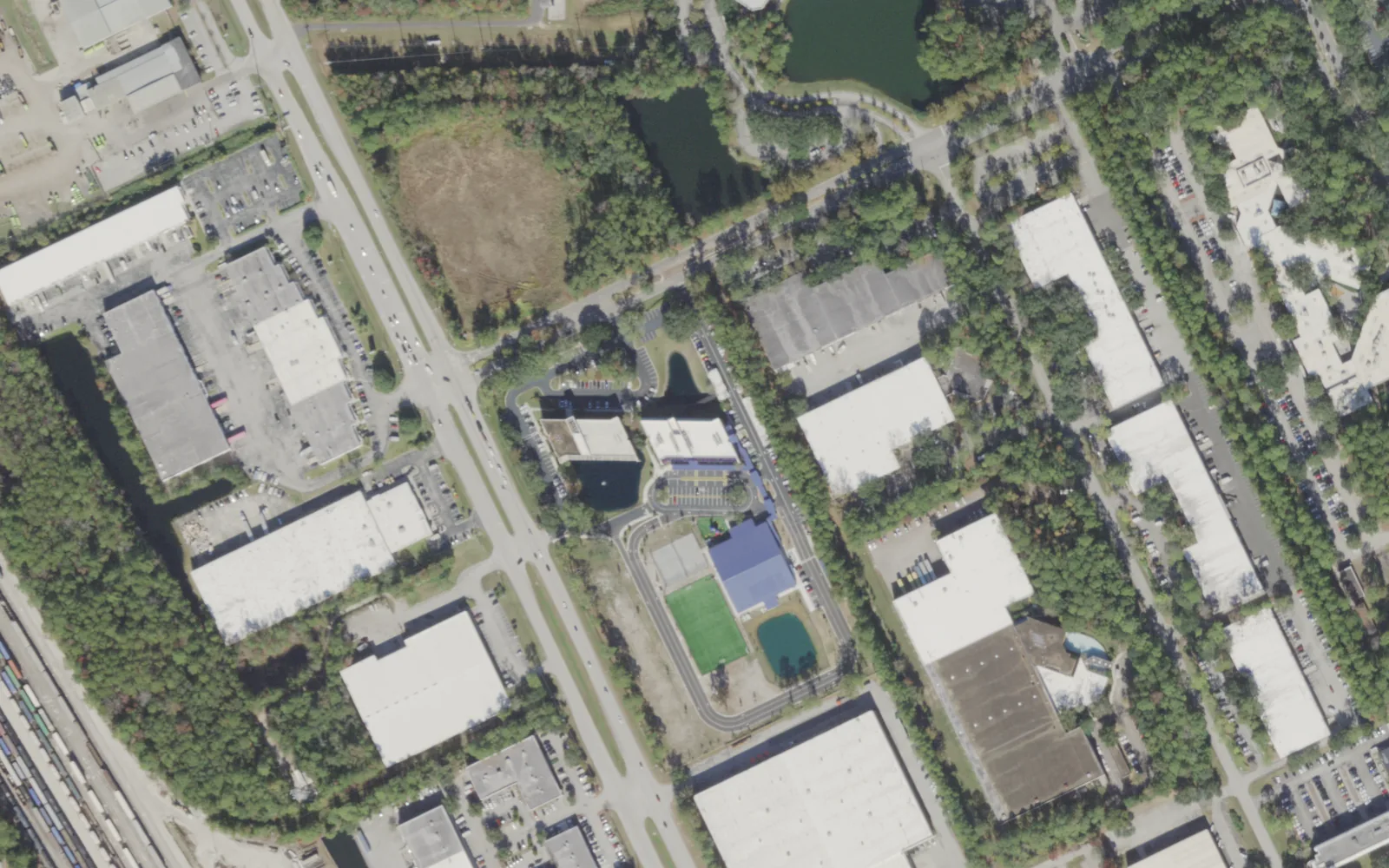 River City Science Academy Innovation's campus (center) and the area around it on Baymeadows Way West in Jacksonville, seen from the air