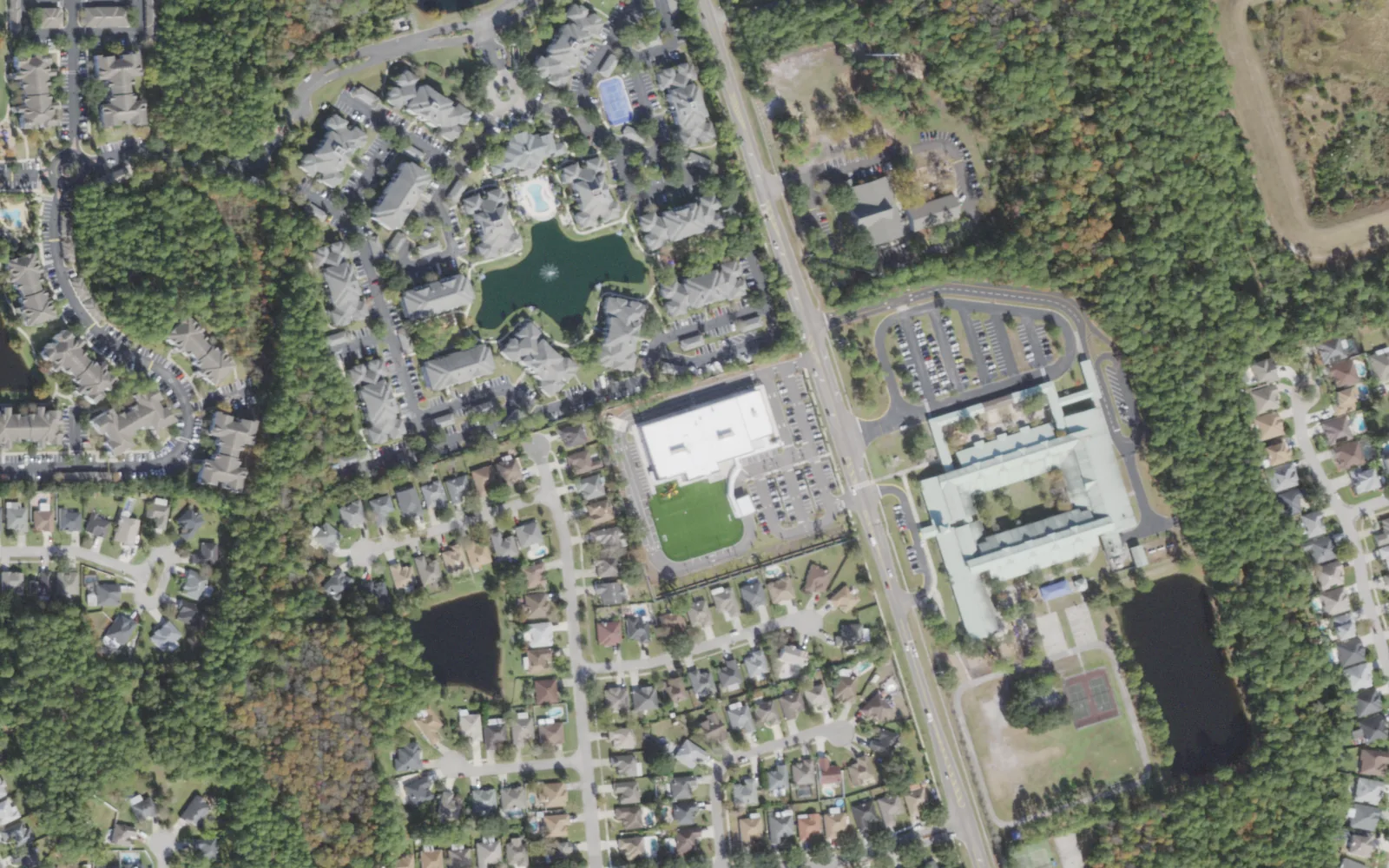 River City Science Academy Intracoastal's campus (center) and the area around it on San Pablo Road South in Jacksonville, seen from the air