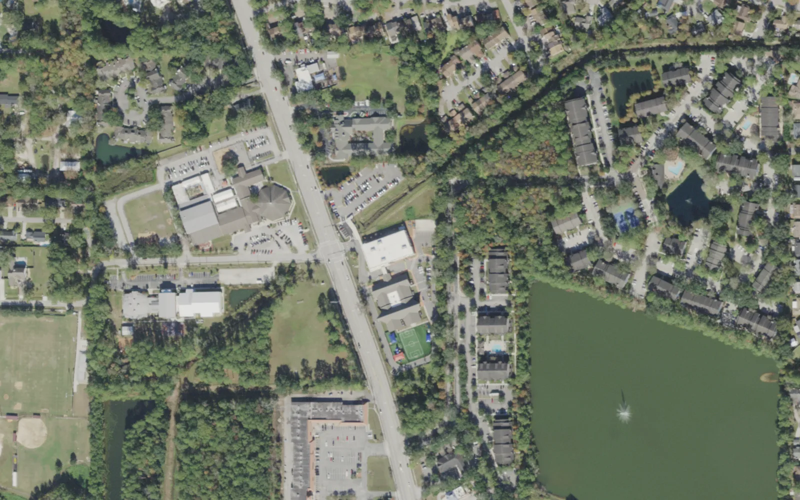 River City Science Academy Mandarin's campus (center) and the area around it on Old St. Augustine Road in Jacksonville, seen from the air