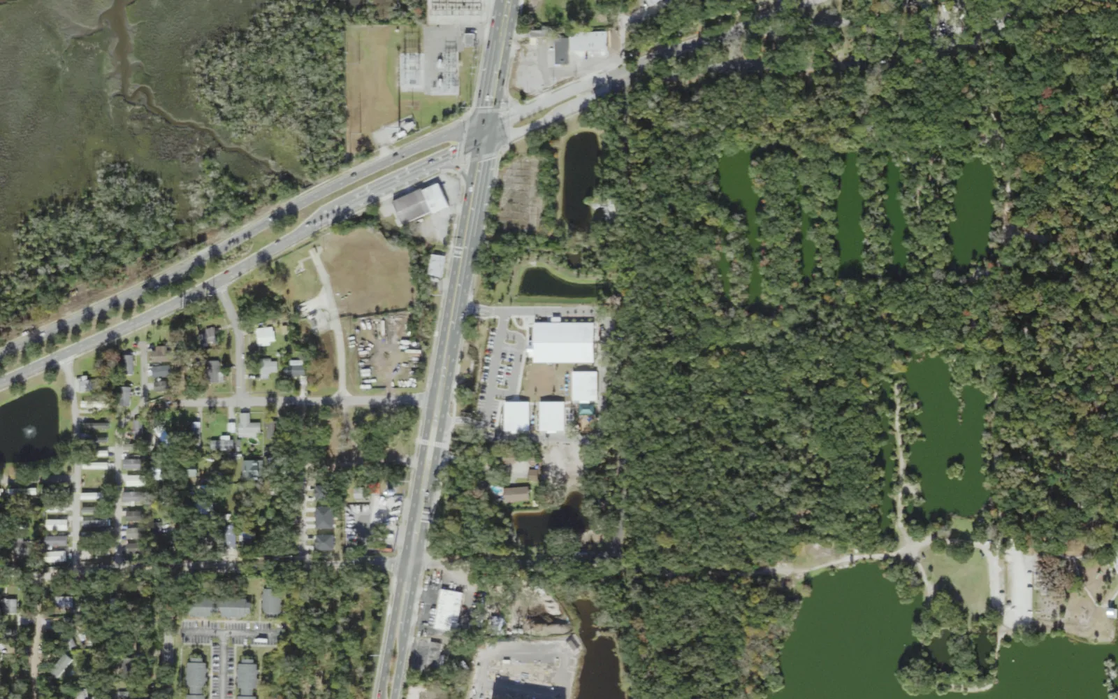 Seaside Charter Beaches' campus (center) and the area around it on Mayport Road in Jacksonville, seen from the air