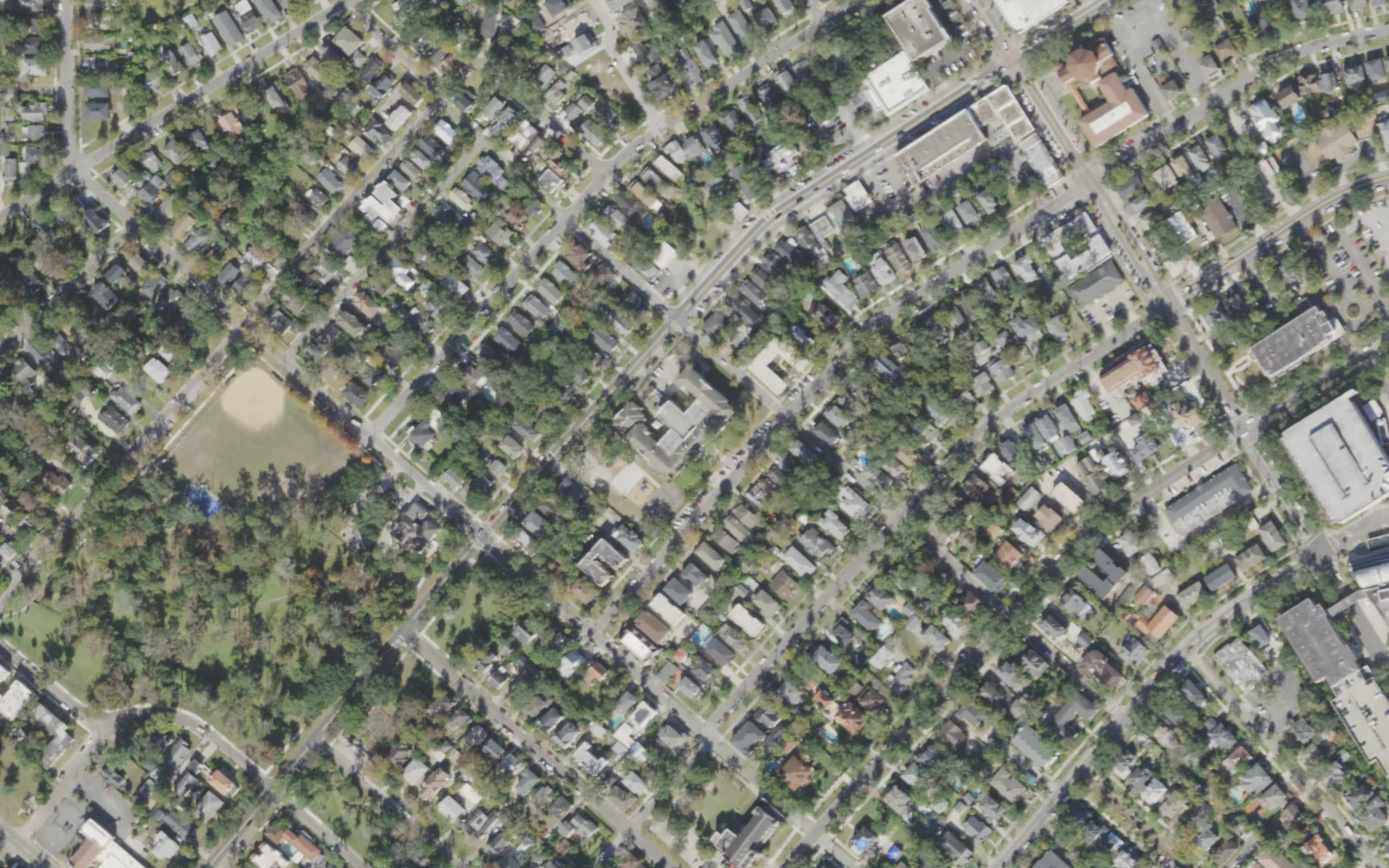 West Riverside Elementary's campus (center) and the blocks around it on Herschel Street in Jacksonville, seen from the air