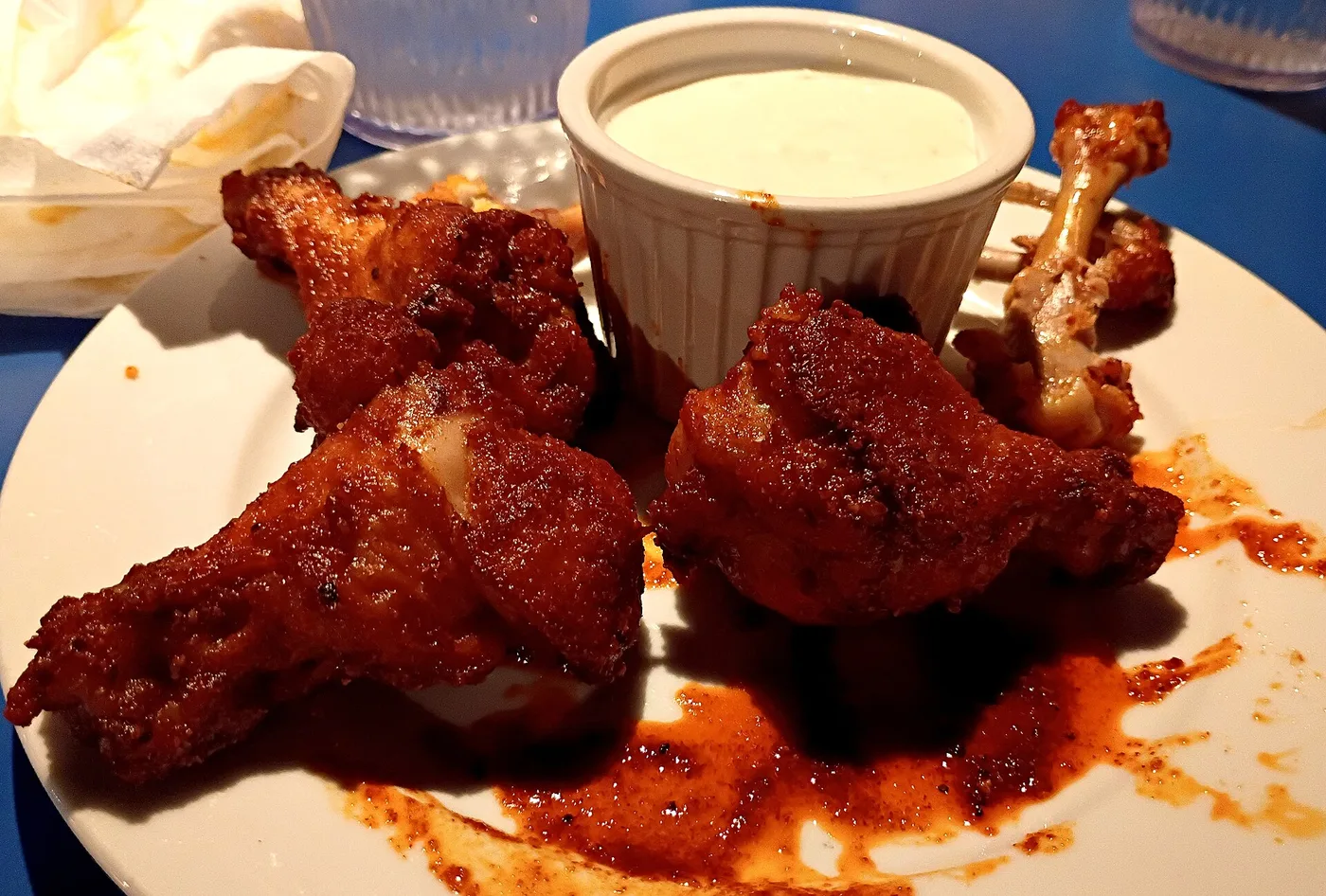 A plate of chicken wings with a cup of ranch dressing. The photo was taken in Baton Rouge, La., not at a Jacksonville restaurant.